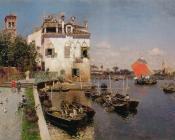 Venetian Fisherman With A Distant View Of San Marco Venice - 马丁·瑞克·奥尔特加